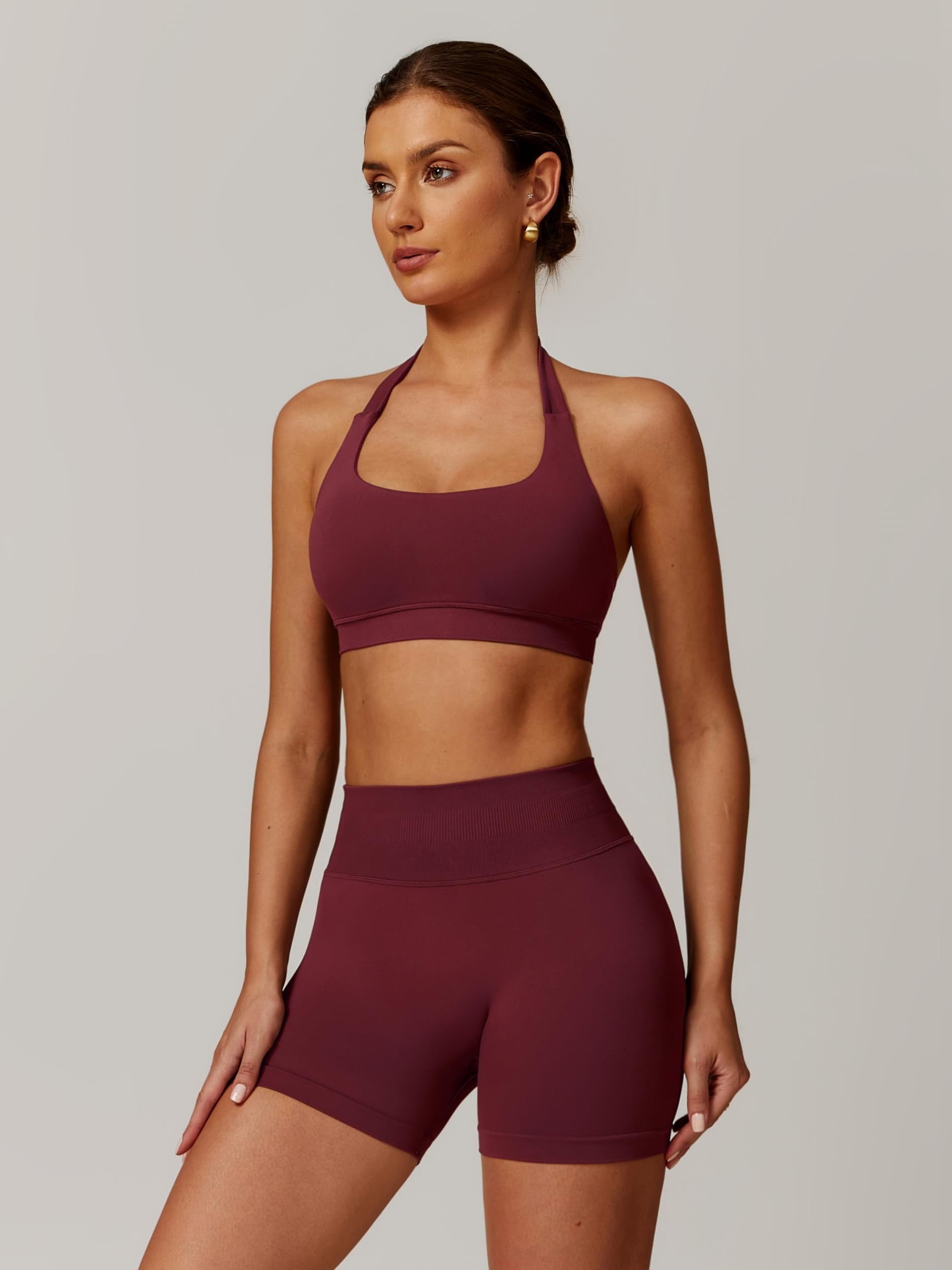 Conjunto de entrenamiento sin costuras para mujer, 2 piezas, top deportivo con tirantes, pantalones push up