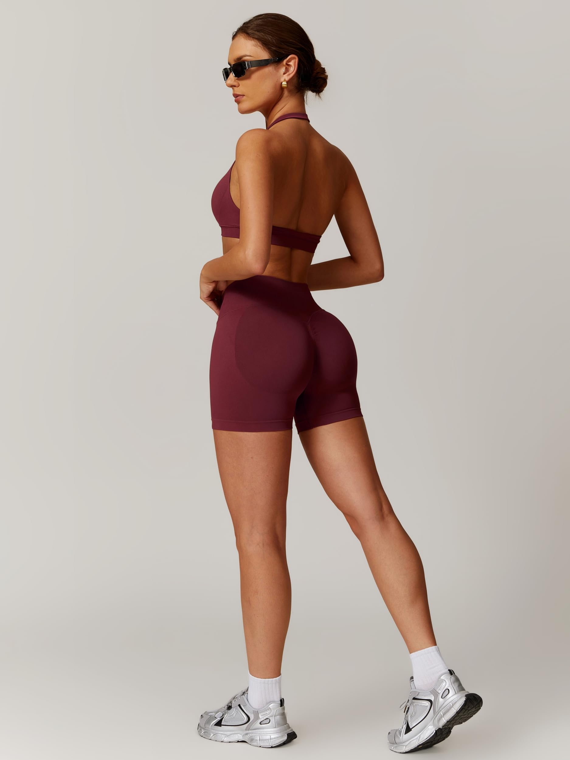 Conjunto de entrenamiento sin costuras para mujer, 2 piezas, top deportivo con tirantes, pantalones push up