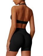 Conjunto de entrenamiento sin costuras para mujer, 2 piezas, top deportivo con tirantes, pantalones push up