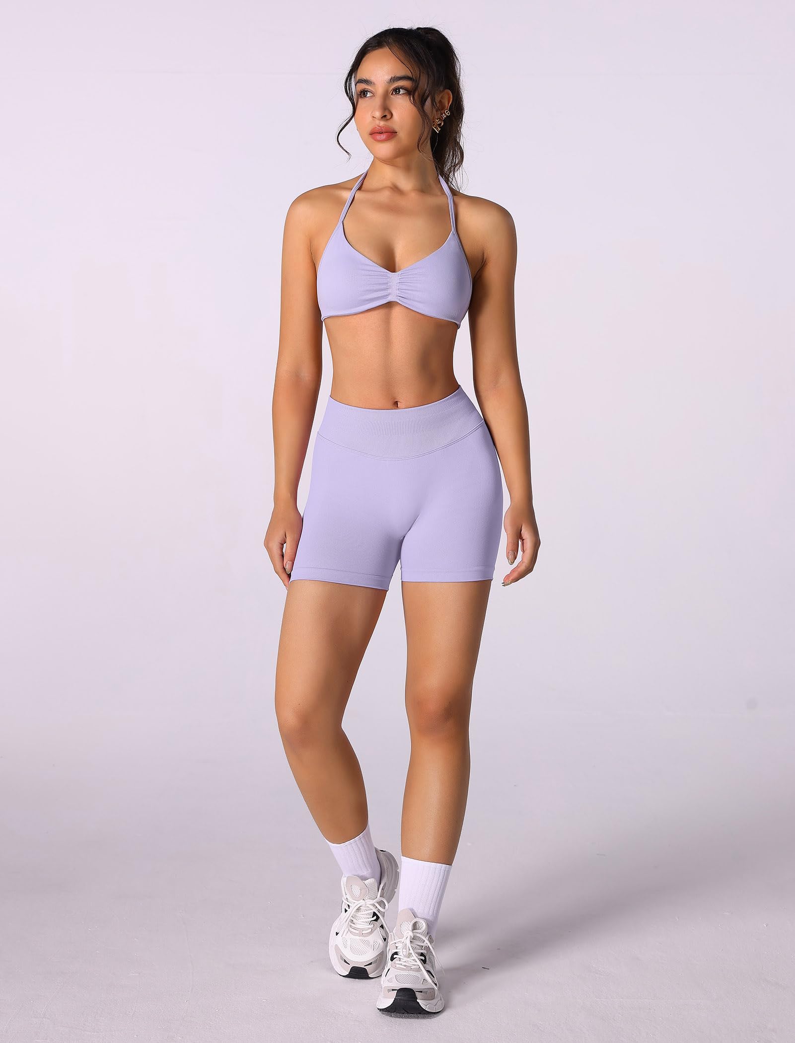 Conjunto de entrenamiento sin costuras para mujer, 2 piezas, top deportivo con tirantes, pantalones push up