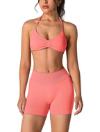 Conjunto de entrenamiento sin costuras para mujer, 2 piezas, top deportivo con tirantes, pantalones push up