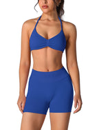 Conjunto de entrenamiento sin costuras para mujer, 2 piezas, top deportivo con tirantes, pantalones push up