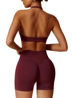 Conjunto de entrenamiento sin costuras para mujer, 2 piezas, top deportivo con tirantes, pantalones push up
