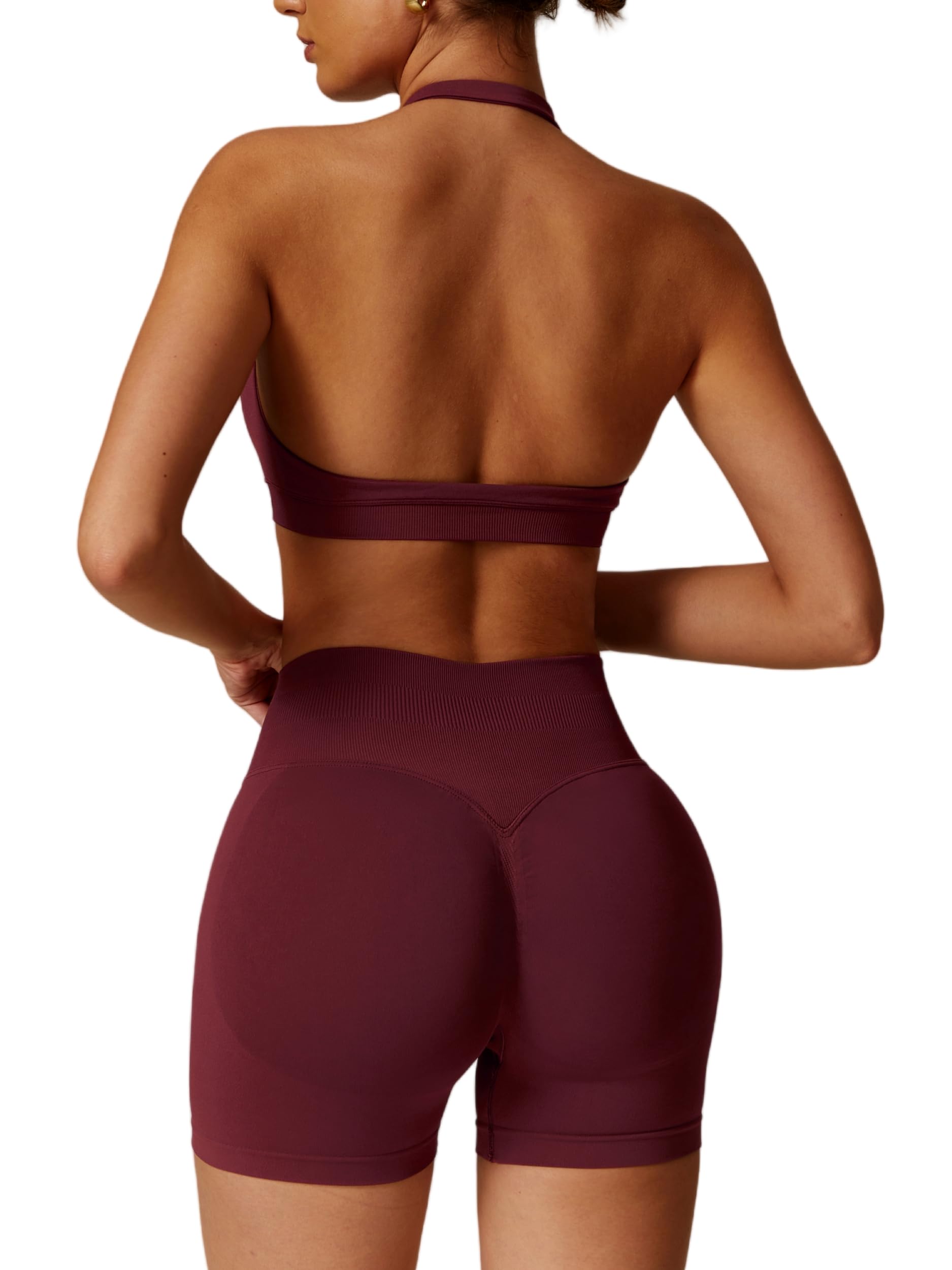 Conjunto de entrenamiento sin costuras para mujer, 2 piezas, top deportivo con tirantes, pantalones push up