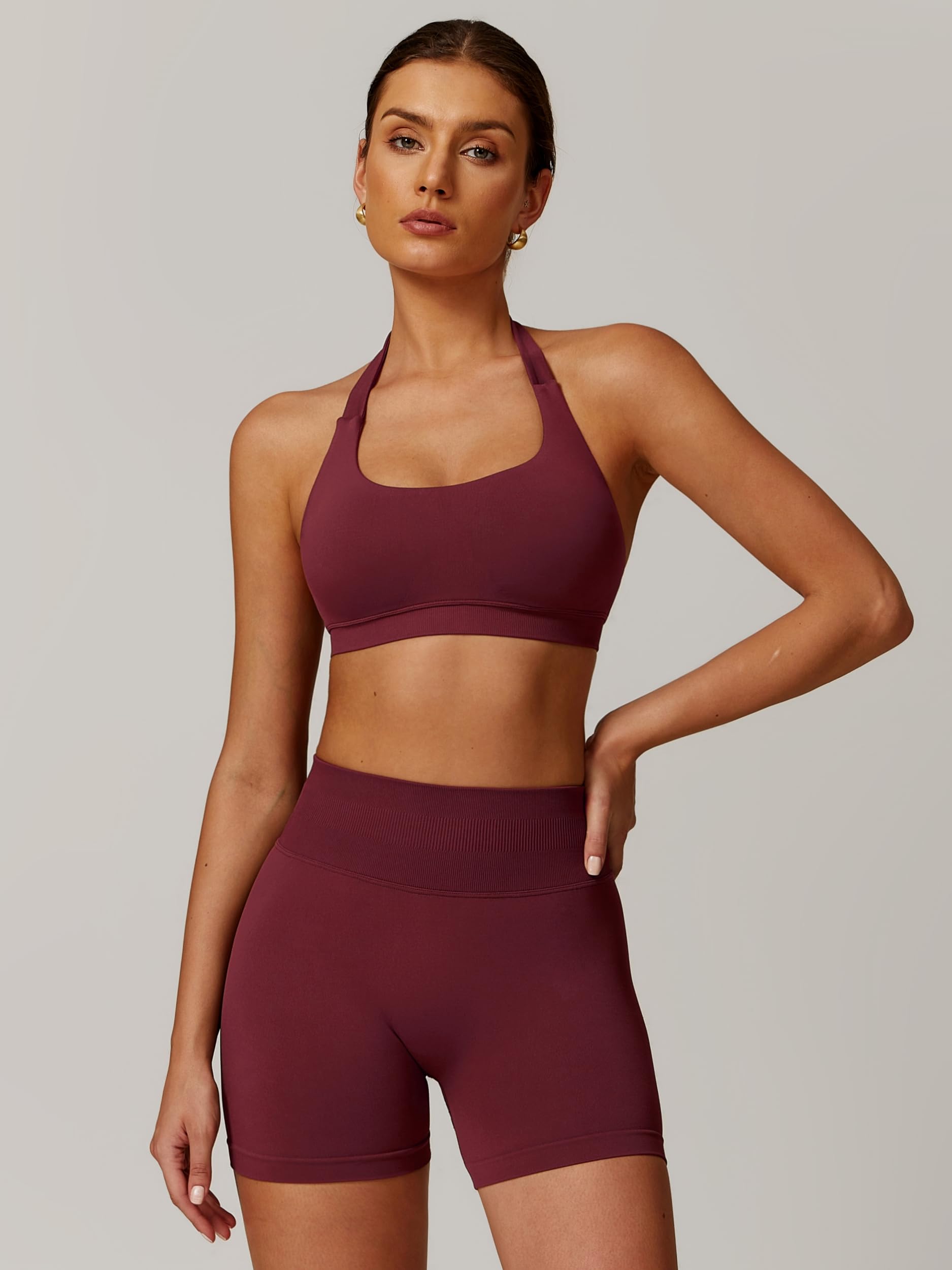 Conjunto de entrenamiento sin costuras para mujer, 2 piezas, top deportivo con tirantes, pantalones push up