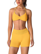 Conjunto de entrenamiento sin costuras para mujer, 2 piezas, top deportivo con tirantes, pantalones push up