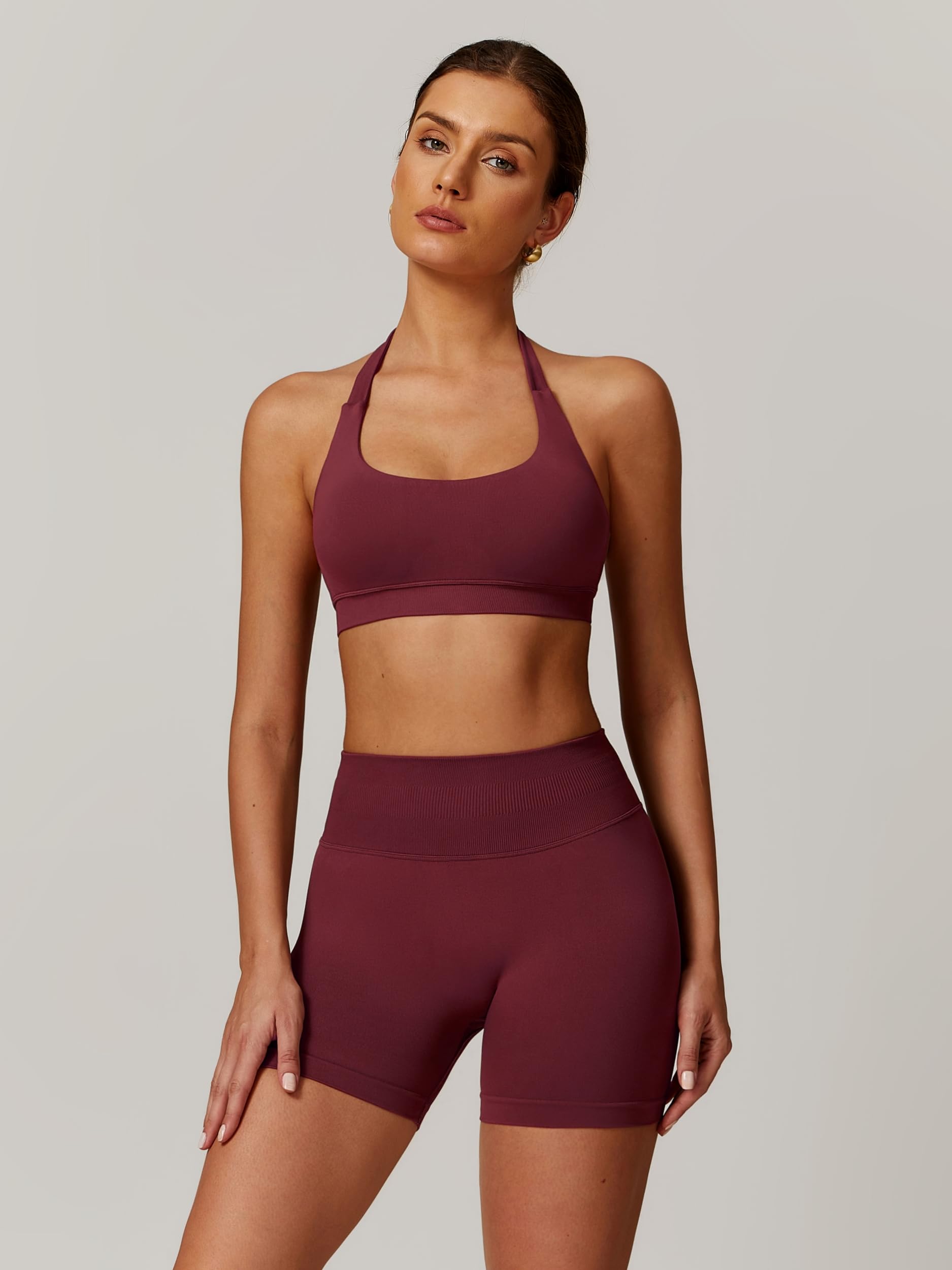 Conjunto de entrenamiento sin costuras para mujer, 2 piezas, top deportivo con tirantes, pantalones push up