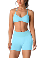 Conjunto de entrenamiento sin costuras para mujer, 2 piezas, top deportivo con tirantes, pantalones push up
