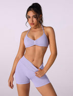 Conjunto de entrenamiento sin costuras para mujer, 2 piezas, top deportivo con tirantes, pantalones push up