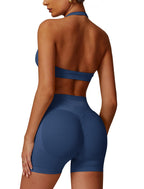 Conjunto de entrenamiento sin costuras para mujer, 2 piezas, top deportivo con tirantes, pantalones push up