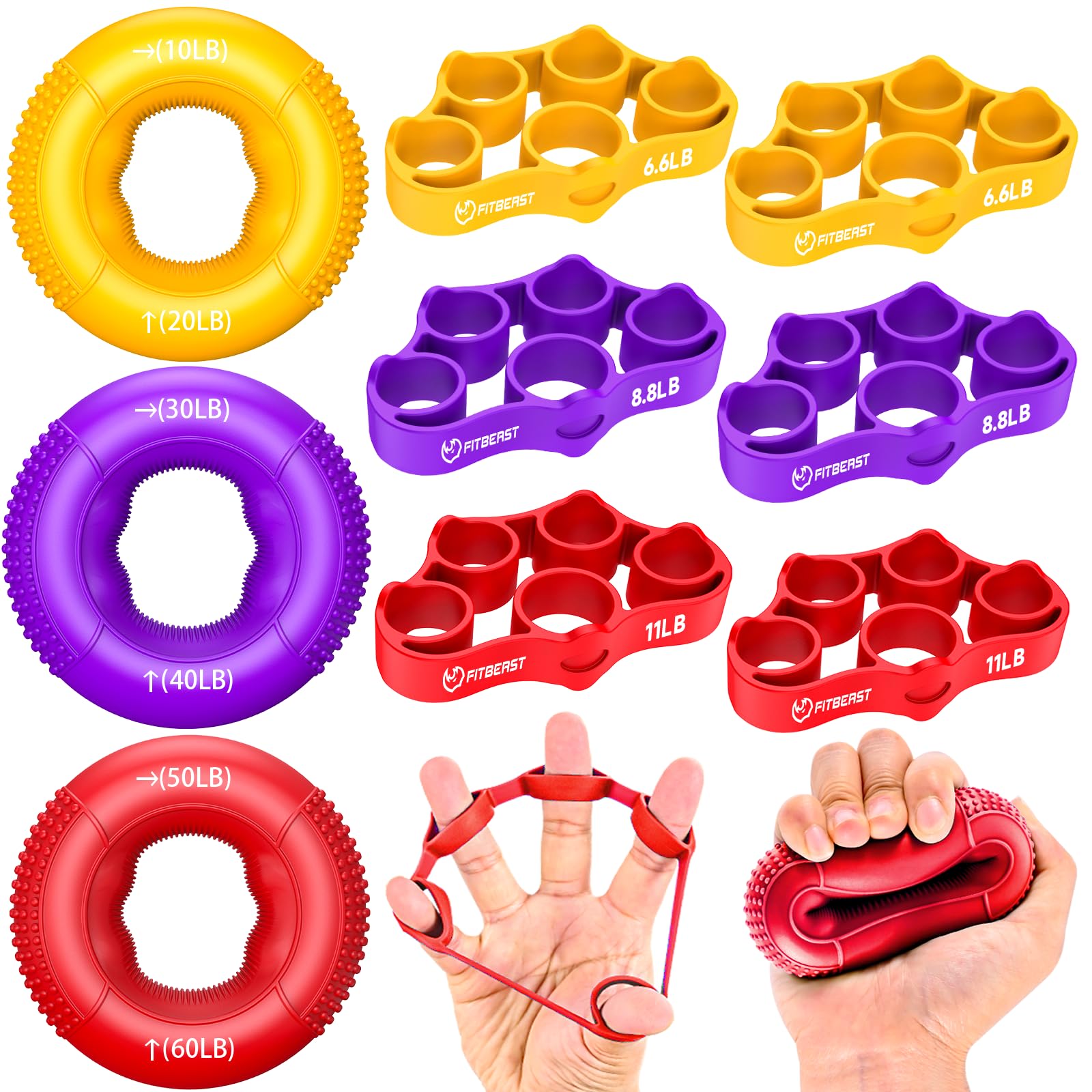 Entrenador de Fuerza de Agarre y Fortalecedor de Antebrazo Kit - 9 Piezas