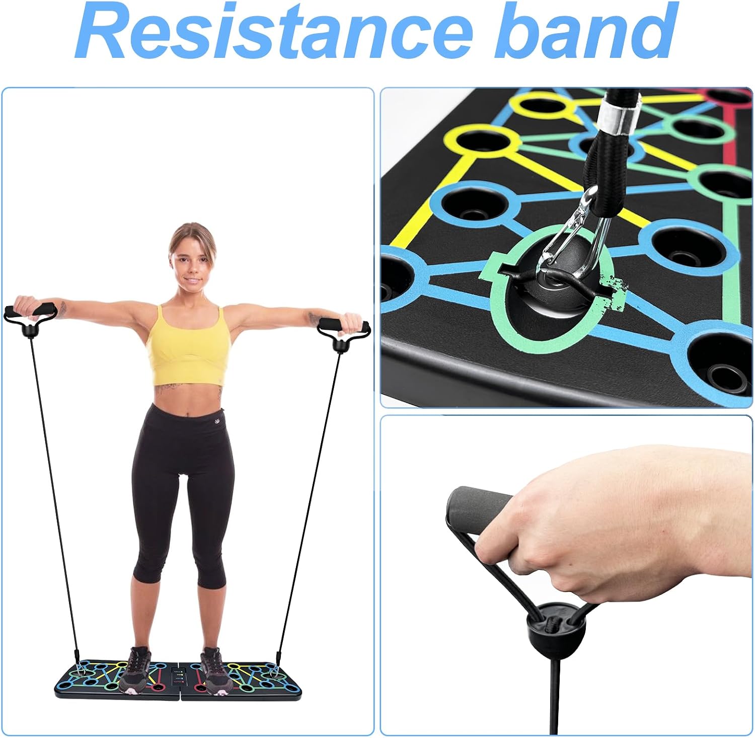 Tabla de Flexiones Multifuncional con Soporte Antideslizante y 2 Cuerdas de Tracción, Portátil para Fitness Muscular
