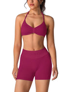 Conjunto de entrenamiento sin costuras para mujer, 2 piezas, top deportivo con tirantes, pantalones push up