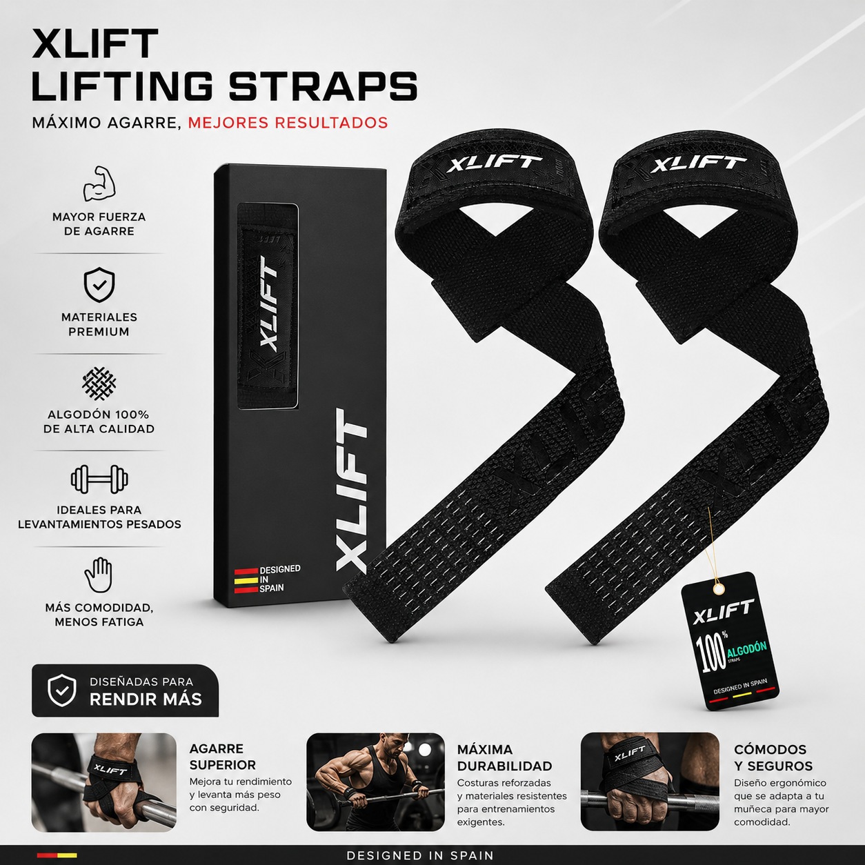 XLIFT Straps Gym. Correas Levantamiento de Pesas - Powerlifting