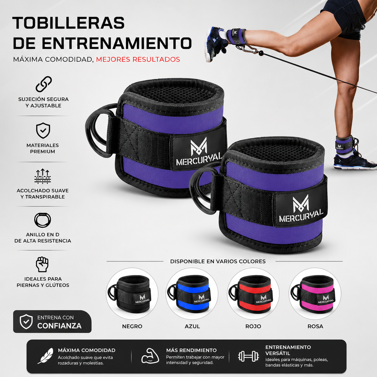 Pack 2 Tobilleras Poleas Gym - Tobillera para Polea Acolchado para Mujeres y Hombres
